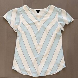 Ann Taylor Light Blue & White V-Neck Chevron Stripe Blouse